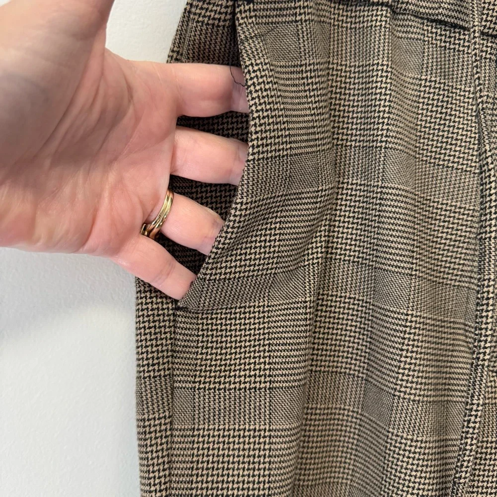 J. Jill Woven Black/Wheat Houndstooth Pull-on Tie Waist Ankle Pants Stretch Sz S